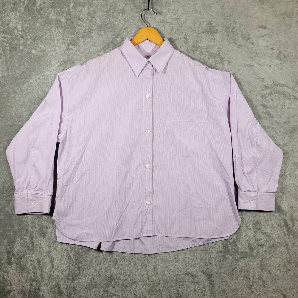 Trish Wescoat Pound TWP Next Ex Button Down Shirt Purple Stripe Cotton Size M/L